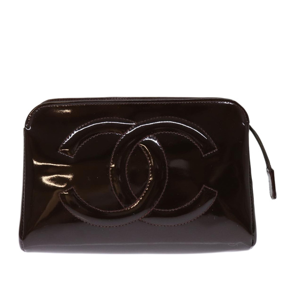 CHANEL Pouch Patent leather Brown CC Auth 74604 - Picture 13 of 16